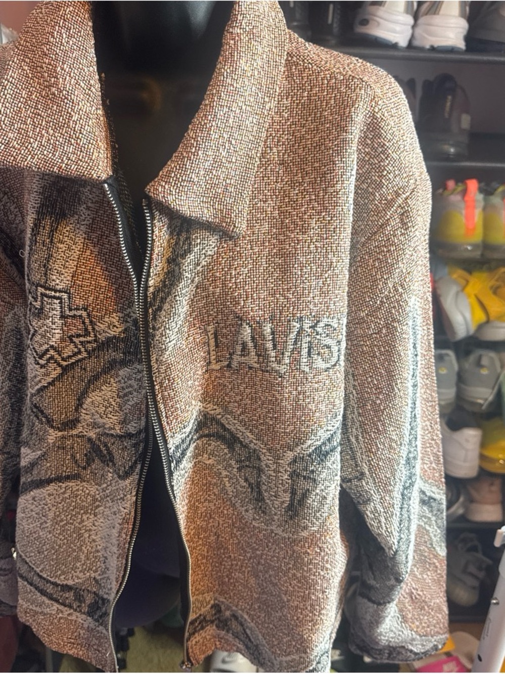 Lavish Beige and Black Patterned Zip Jacket. Never worn